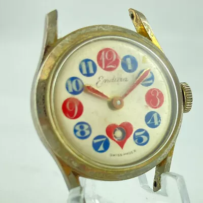 Vintage Endura Heart Beat Second Childrens Mechanical Wristwatch Rare For Repair • $60