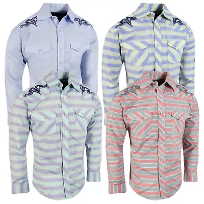 Mens Western Shirt Plaid Embroidered Tribal Stitch Cowboy Snap Up Pockets Rodeo • $27.95