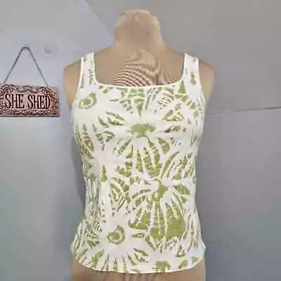 Sigrid Olsen Sport Beaded Cotton Sleeveless Green White T Shirt Tank Top Medium • $21.24