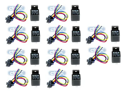 $28.25 • Buy 10 Pair 12v 30/40 Amp Spdt  Bosch Style Relay & Harness Socket 100% Copper Wires