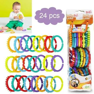 24Pcs Rainbow Teether Ring Links Plastic Baby Kids Infant Stroller Play Toys * • £6.99