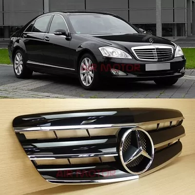 Fit 07-09 Benz 3Fins S-Class AMG W221 ABS Shiny Black Front Grille Chrome Star • $208.05