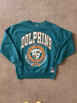 VINTAGE Nutmeg Mills Miami Dolphins Sweatshirt Mens L Green Crewneck MINT • $30