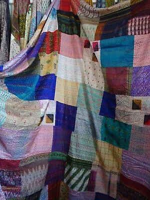 £74.99 • Buy Fairtrade King Size Silk Patchwork Bedspread Kantha Stitch Quilt Throw SP11