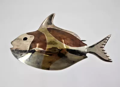 Vintage Sterling Silver 925 3-Tone Metales Casados Fish Brooch 16.6g • $17.50