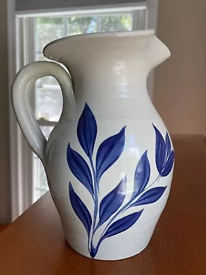 Williamsburg Pottery Pitcher Milk Jug 7.5”  Cobalt Leaves Salt Glazed Stoneware • $19.99