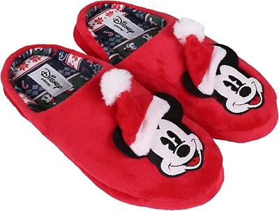 Disney Christmas Santa Mickey Mouse Slippers  Size L UK 5-6  Xmas Gift Primark • £11.99