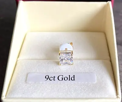 9ct GOLD SINGLE 6mm SQUARE 1.24ct DIAMOND-UNIQUE STUD EARRING MEN'S WOMENS W/LOX • £35.99