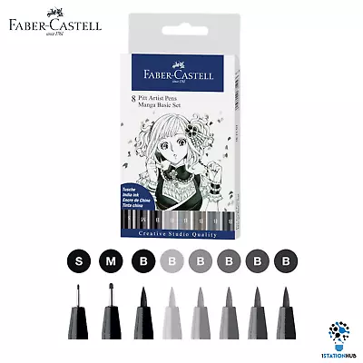 Faber Castell 8 Pitt Artist Pens - Manga Basic Set | Brush Superfine Medium Tip • $36.78