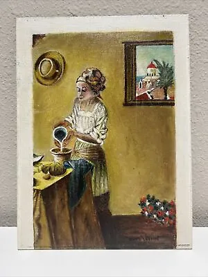 VTG Women Cooking Original Art Painting Oil On Board Artist Signed Max Levine • $35.91