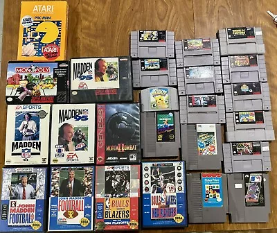 SNES Sega Genesis Atari NES Video Game Lot Of 25 TESTED PAC Man Mortal KOMBAT • $79.99