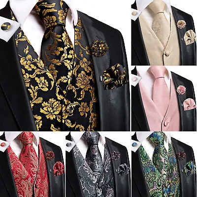 Mens Black Blue Red Paisley Dress Vest Neck Tie Hankie Set Suit Tuxedo Waistcoat • $23.99