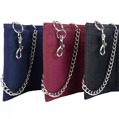 Mens Plain Canvas Sports Wallet Chain Slim Pocket Size • £6.75