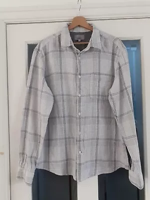 M&S Mans White+Black Check Indian Cotton Long Sleeved Shirt L CH 41-43  NWOT • £10.99