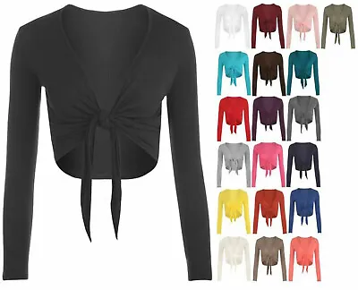 £6.59 • Buy Women Plain Bolero Front Tie Shrug Ladies Cropped Long Sleeve Cardigan Top