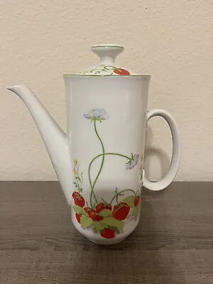 Strawberry Hill Coffee Tea Pot Fine China By Mann W/Lid White Farmhouse Vintage • $15