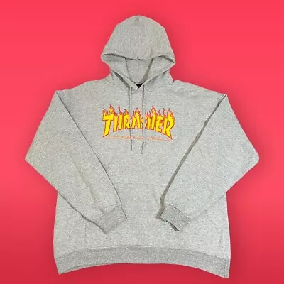 Thrasher Magazine Hoodie Grey Flames Unisex L Large • $41.45