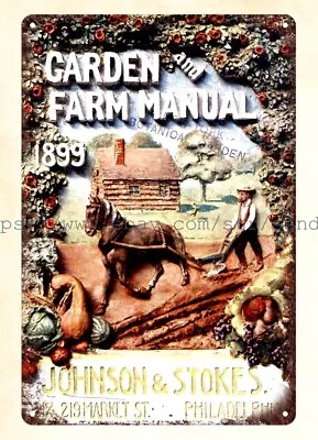 1899 Philadelphia PA Johnson & Stokes Garden Farm Manual Metal Tin Sign • $18.82