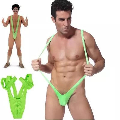 Men Mankini Sexy V-shaped Panties Thong Suspender One-piece Bodysuit Swimwear • £4.19