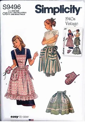 Simplicity 9496 Vintage Retro 40s Aprons Sewing Pattern Misses One Size • $6.99