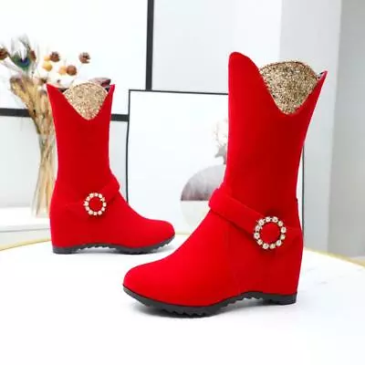 Womens Hidden Wedge Heel Side Zipper Glitter Sequins Ankle Boots Shoes • $56.05