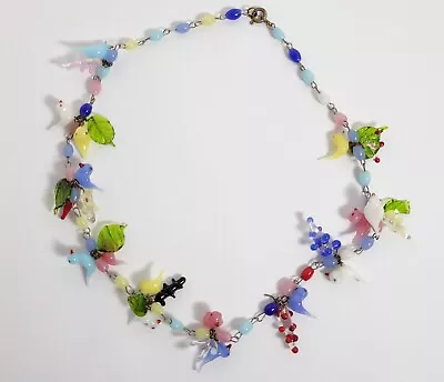 Venetian Glass Birds & Fruit Necklace Colorful Beads Vintage • $85