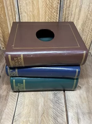 Vintage 1995 Faux STACK OF BOOKS Tissue Box Cover Ceramic Bandwagon Inc • $24.99