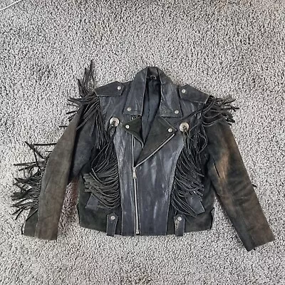 Masters Jacket Mens 3XL XXXL 46 Leather Black Tassle Fringe Bomber Biker R16-3 • £59.99