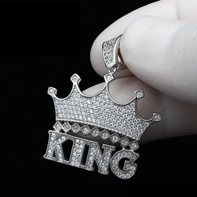 1.50Ct Round Cut Real Moissanite ''KING CROWN'' Pendant 14K White Gold Plated • $223.99