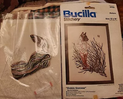 Bucilla Needlepoint Kit Stately Siamese Cat #49126 Vintage  16  X 12  • $10