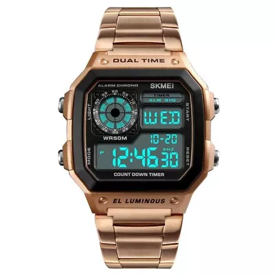 Men Digital LED Watch Date Waterproof Stainless Steel Military Sport Wrist Watch • $19.99