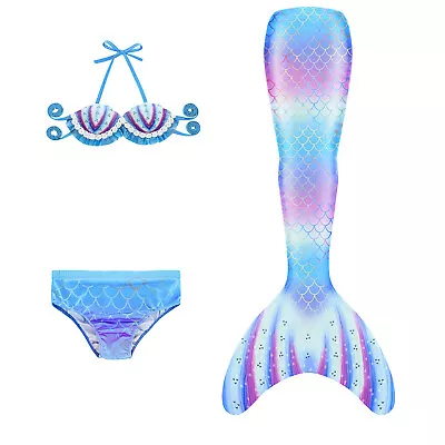 Girls Swimming Mermaid Tail Dress Costume Cosplay Kids Swimsuit Fantasy Bikini • $24.99