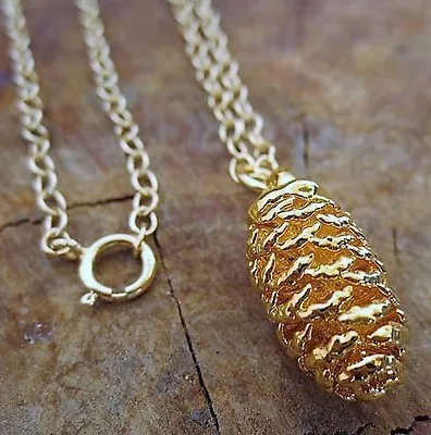 Real Pine Necklace Pendant 24k Gold Plated - Gift Boxed - UNIQUE • £14.95