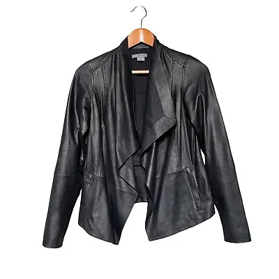 Vince Leather Moto Jacket Wmn’s XS Black Open Front Blazer Biker Edgy Y2k • $87