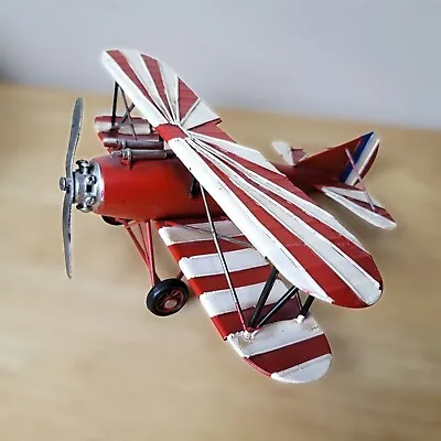 Vintage Red & White Airplane Retro Style Model Aeroplane Metal Shelf Ornament • $40.99