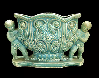 Mid Century Japanese Italian Style Putti Adorned Jardinière Urn Planter Green • $29.88