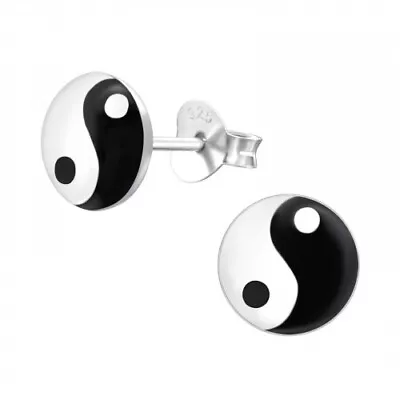 Yin Yang 925 Sterling Silver Stud Earrings Unisex 3D Domed Effect Ear Studs • £6.65