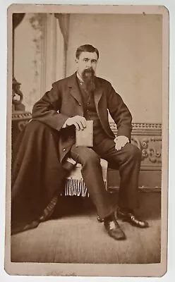 ANTIQUE CDV C. 1870s C.L. OBST HANDSOME BEARDED MAN HOLDING BOOK PITTSFIELD ILL. • $14.99