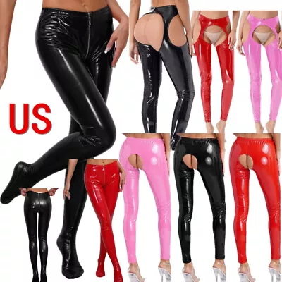 US Sexy Womens Stretchy High Waist Leggings Shiny Leather Pencil Pants Clubwear • $7.95