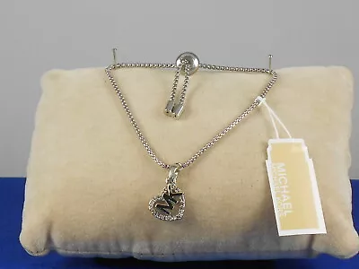 Michael Kors Silvertone PAVE' HEART MK LOGO Pulley Bracelet MKJ7728 040 $115 • $45