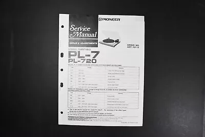 Pioneer PL-Z7 PL-720 Stereo Turntable Service Manual - Genuine Original • $19.99
