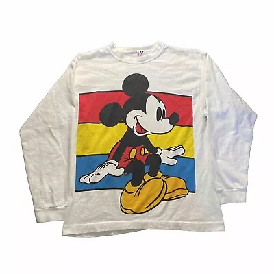 Vintage 90s Mickey Mouse Shirt Long Sleeve Disney Colorblock Graphic Tee Size M • $29.95