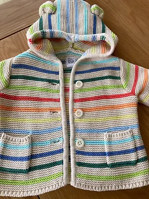 £3 • Buy Baby Gap Hoodie 100% Cotton Cardigan Jacket Cream/muliti Stripes White 0-3 Mths