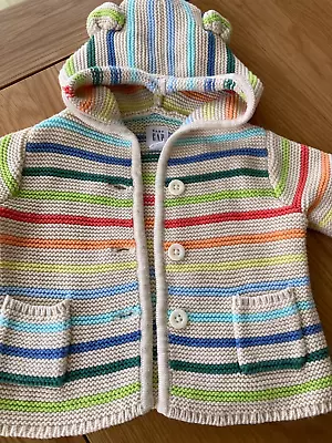 £3 • Buy Baby Gap Hoodie 100% Cotton Cardigan Jacket Cream/muliti Stripes White 0-3 Mths