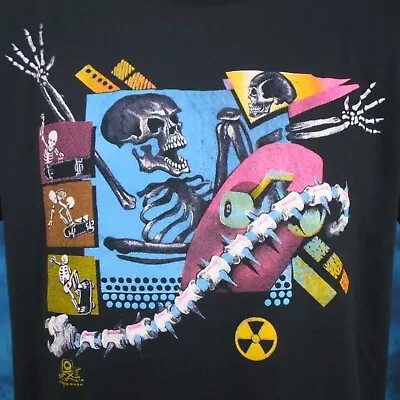 Vtg 80s SKATE SKELETON PAPER THIN T-Shirt M/L Single Stitch Cartoon Skull Surf • $29.99