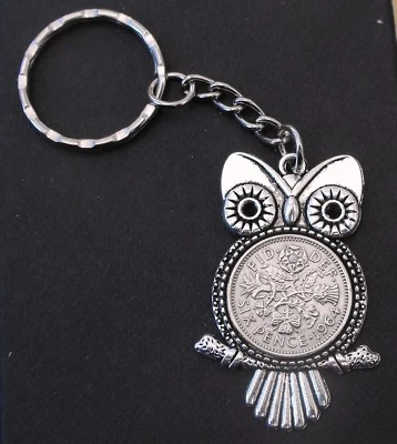 £2.95 • Buy 1964 Lucky Sixpence Owl Key Ring Charm 59th Birthday Wedding Anniversary Queen X