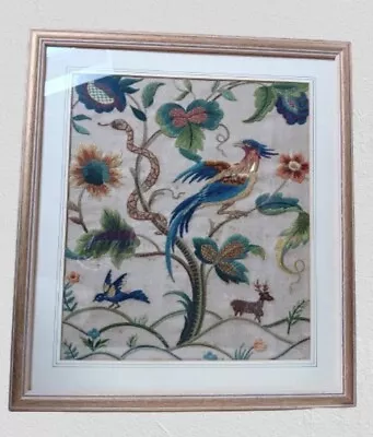 Hand Sewn 1930s Silk Jacobean Framed Embroidery Tapestry • £150