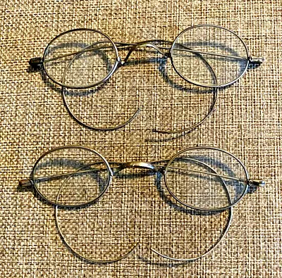 2 Pairs Antique Ben Franklin Wire Rim Eyeglasses Frames USA - AS-IS! • $14.99
