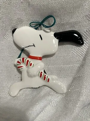 Vintage Peanuts Snoopy With Candy Cane Ceramic Flat Christmas Ornament  • $9.99