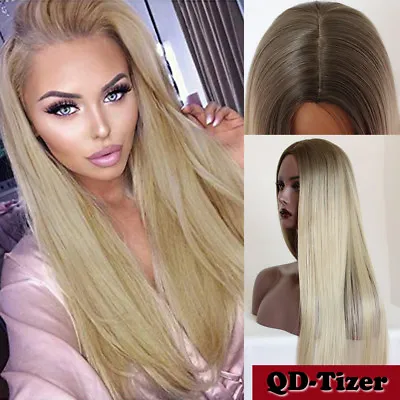 $20.40 • Buy Women Full Wigs Long Natural Straight Ombre Blonde Color Synthetic Hair Cosplay